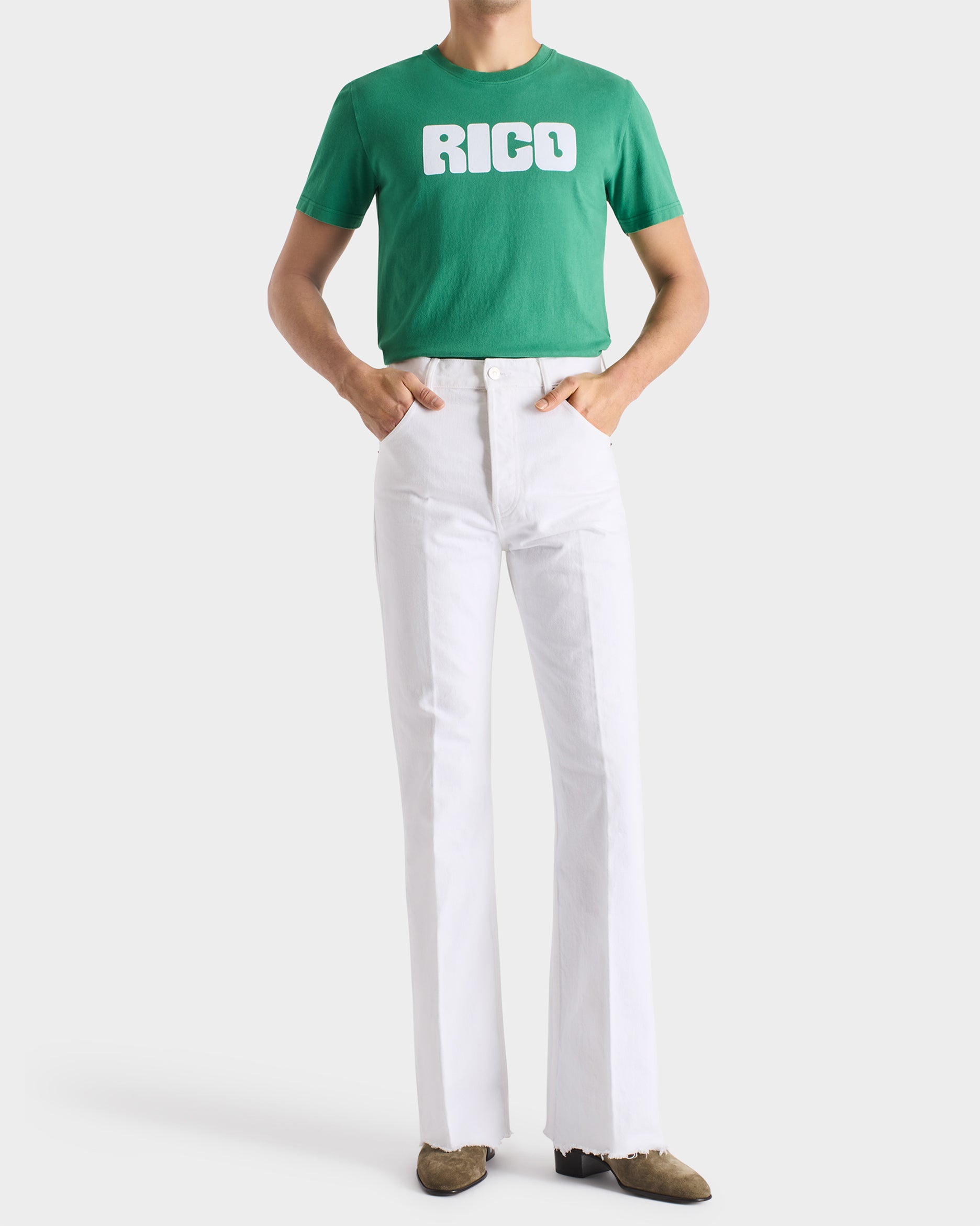 パンツ HUSBANDS white flared high waised jeans FLARED JEANS IN COTTON DENIM - WHITE | Husbands Paris
