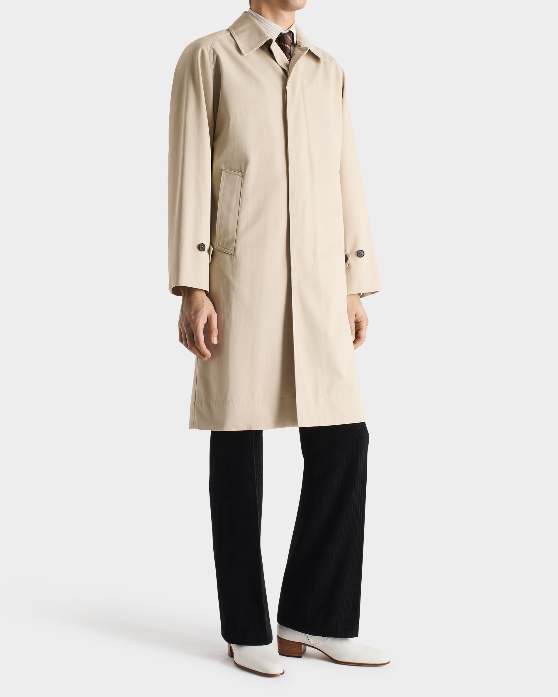 CAR COAT IN RECYCLED POLY-COTTON GABARDINE - PUTTY BEIGE