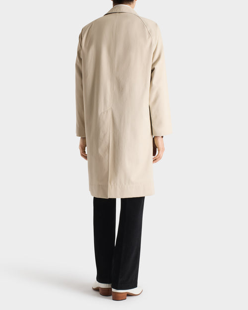 CAR COAT EN GABARDINE DE POLYCOTON RECYCLÉ - BEIGE MASTIC - Husbands Paris - 4