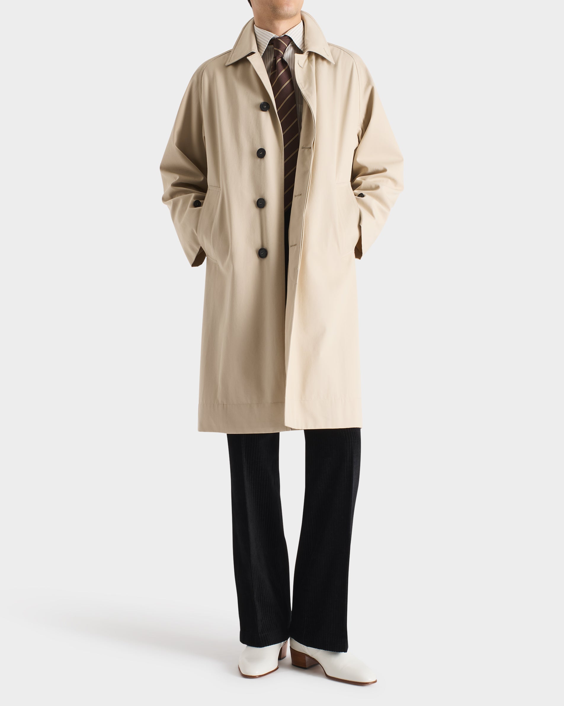 CAR COAT IN RECYCLED POLY-COTTON GABARDINE - PUTTY BEIGE