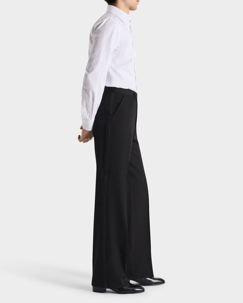 PANTALON DE SMOKING LARGE EN LAINE VIERGE ET VISCOSE - NOIR - Husbands Paris - 3