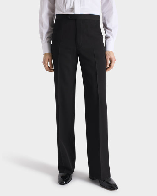 PANTALON DE SMOKING LARGE EN LAINE VIERGE ET VISCOSE - NOIR - Husbands Paris - 1