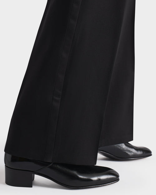 PANTALON DE SMOKING LARGE EN LAINE VIERGE ET VISCOSE - NOIR - Husbands Paris - 2