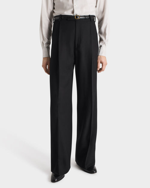 PANTALON LARGE EN LAINE VIERGE 4-PLY - CHEVRONS NOIR - Husbands Paris - 1