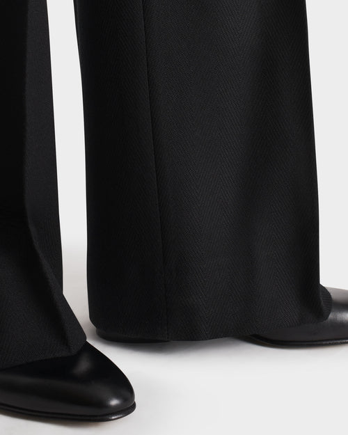 WIDE TROUSERS IN 4-PLY CAVALRY VIRGIN WOOL TWILL - BLACK HERRINGBONE - Husbands Paris - 6