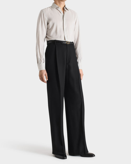 PANTALON LARGE EN LAINE VIERGE 4-PLY - CHEVRONS NOIR - Husbands Paris - 4