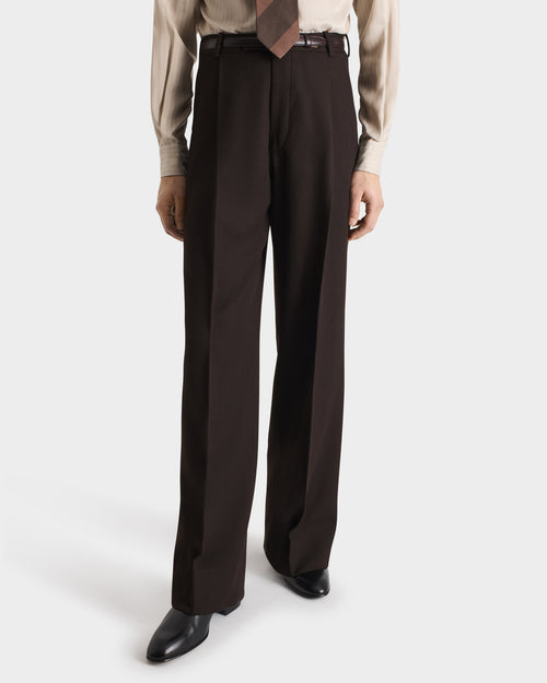 PANTALON LARGE EN LAINE VIERGE 4-PLY - CHEVRONS CHOCOLAT FONCÉ - Husbands Paris - 1