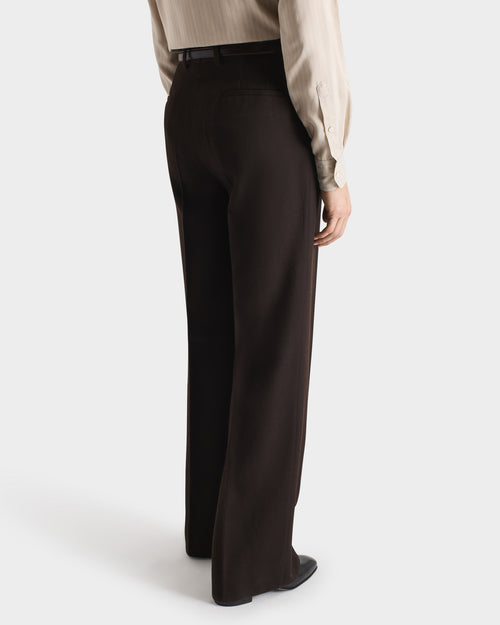 PANTALON LARGE EN LAINE VIERGE 4-PLY - CHEVRONS CHOCOLAT FONCÉ - Husbands Paris - 5