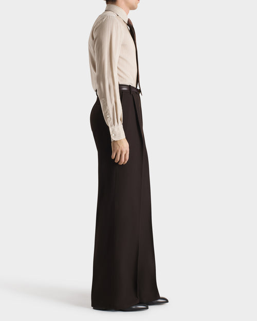 PANTALON LARGE EN LAINE VIERGE 4-PLY - CHEVRONS CHOCOLAT FONCÉ - Husbands Paris - 3