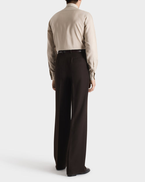 WIDE TROUSERS IN 4-PLY CAVALRY VIRGIN WOOL TWILL - DARK CHOCOLATE HERRINGBONE - Husbands Paris - 6