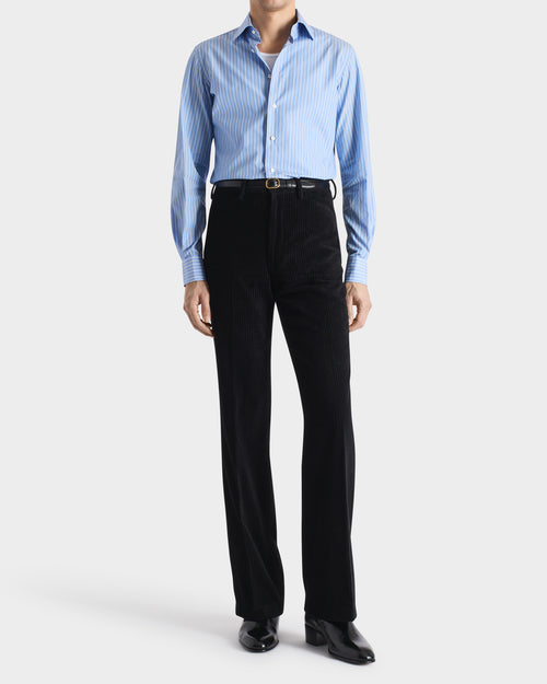 PANTALON ÉVASÉ EN VELOURS CÔTELÉ DE COTON, VISCOSE ET LIN - NOIR - Husbands Paris - 4