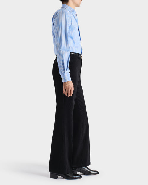 PANTALON ÉVASÉ EN VELOURS CÔTELÉ DE COTON, VISCOSE ET LIN - NOIR - Husbands Paris - 3