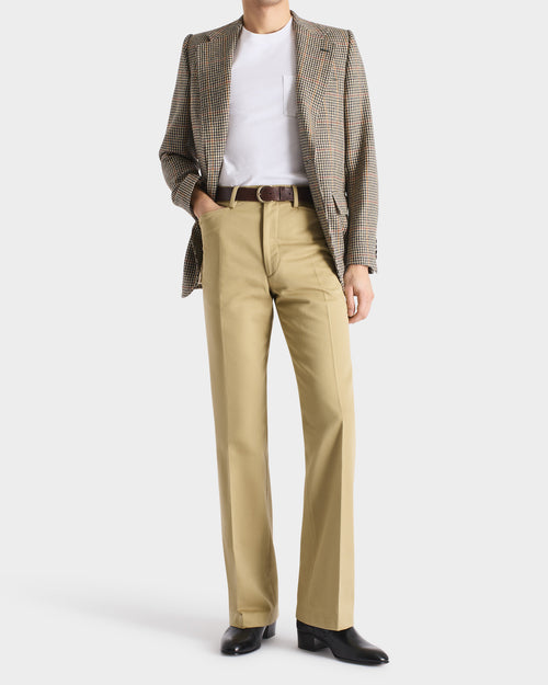 FLARED TROUSERS IN POLY-COTTON TWILL - BEIGE | Husbands Paris FLARED TROUSERS IN POLY-COTTON TWILL - BEIGE | Husbands Paris
