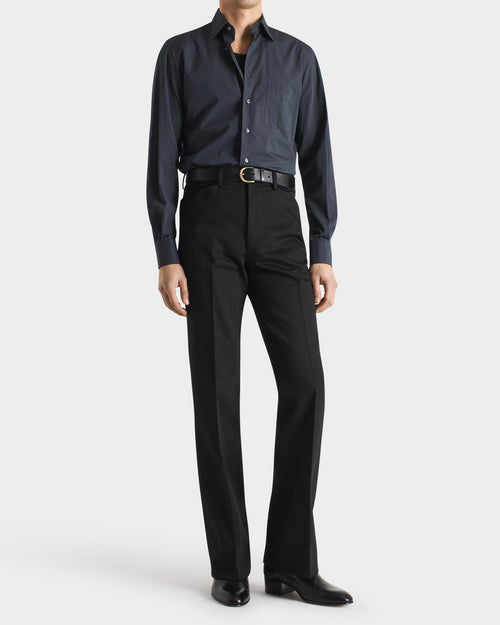 PANTALON ÉVASÉ EN SERGÉ DE POLYCOTON - NOIR - Husbands Paris - 4