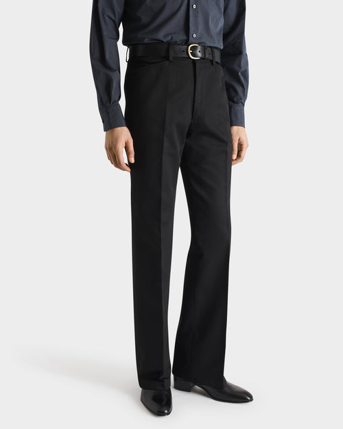 PANTALON ÉVASÉ EN SERGÉ DE POLYCOTON - NOIR - Husbands Paris - 1