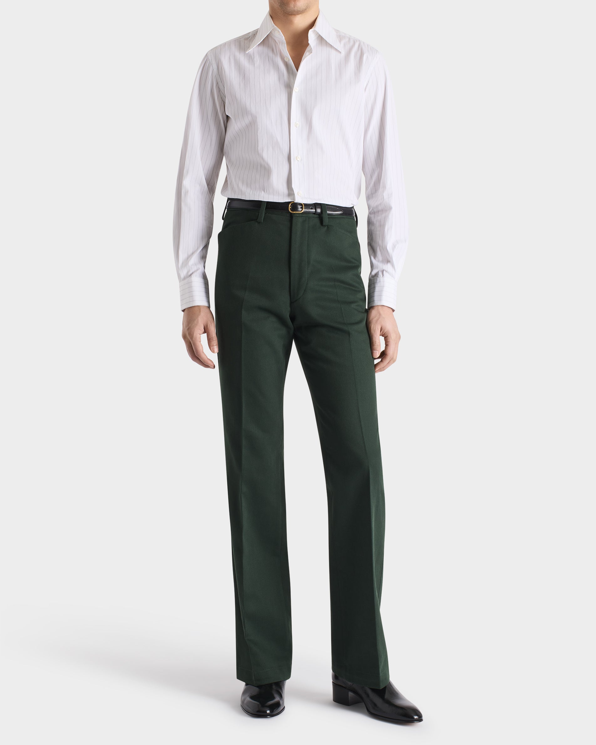 FLARED TROUSERS IN POLY-COTTON TWILL - BOTTLE GREEN | Husbands Paris