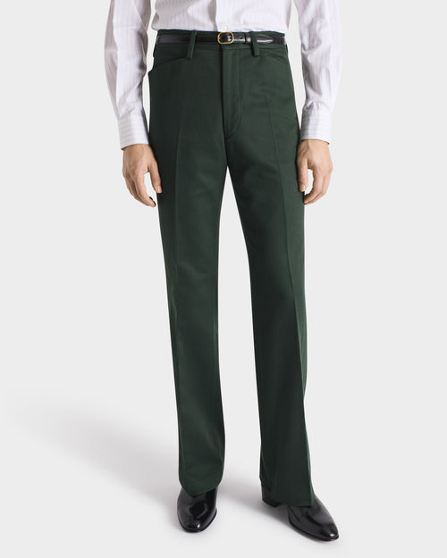 FLARED TROUSERS IN POLY-COTTON TWILL - BOTTLE GREEN | Husbands Paris FLARED TROUSERS IN POLY-COTTON TWILL - BOTTLE GREEN | Husbands Paris