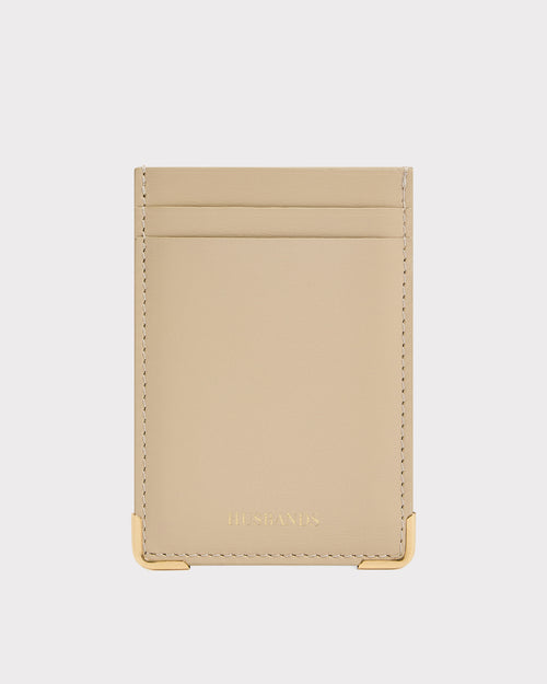 PORTE-CARTES VERTICAL EN CUIR DE VEAU BOX - VANILLE - Husbands Paris - 1