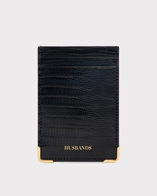 PORTE-CARTES VERTICAL EN CUIR DE LÉZARD - NOIR - Husbands Paris - 1