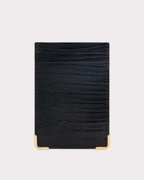 PORTE-CARTES VERTICAL EN CUIR DE LÉZARD - NOIR - Husbands Paris - 3