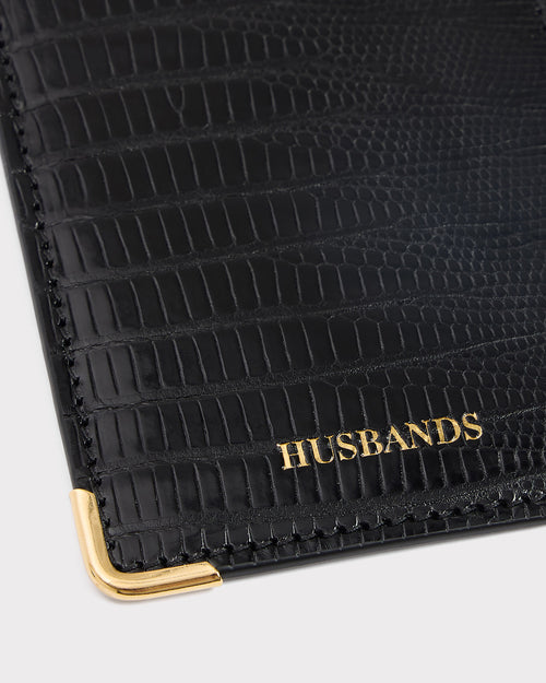 PORTE-CARTES VERTICAL EN CUIR DE LÉZARD - NOIR - Husbands Paris - 2