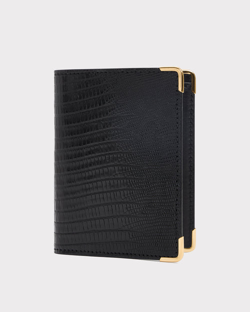 PORTEFEUILLE VERTICAL EN CUIR DE LÉZARD - NOIR - Husbands Paris - 1