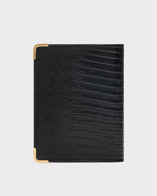 PORTEFEUILLE VERTICAL EN CUIR DE LÉZARD - NOIR - Husbands Paris - 3
