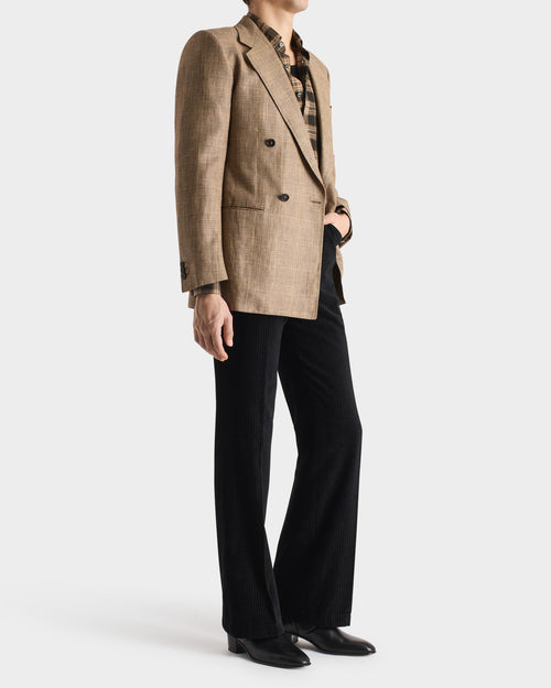 VESTE CROISÉE EN SERGÉ DE LAINE PEIGNÉE ET LIN - CAMEL ET MARRON PRINCE DE GALLES - Husbands Paris - 5