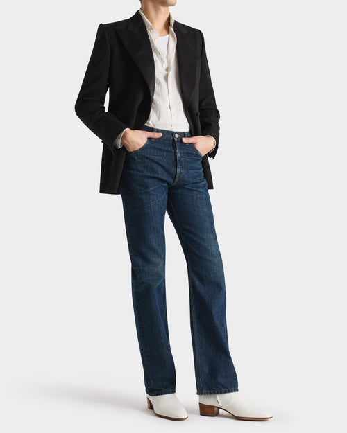 VESTE DE SMOKING CROISÉE EN LAINE VIERGE ET VISCOSE - NOIRE - Husbands Paris - 4