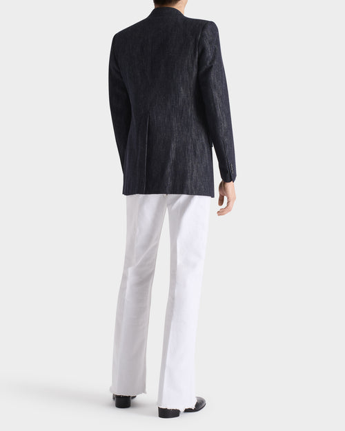 VESTE DROIT EN COTON ET SERGÉ DE CHANVRE - BLEUE INDIGO - Husbands Paris - 3