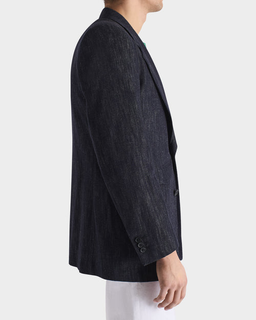 VESTE DROIT EN COTON ET SERGÉ DE CHANVRE - BLEUE INDIGO - Husbands Paris - 5