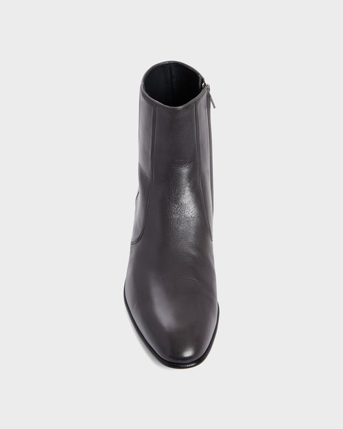 BOTTINES ZIPPÉES EN CUIR DE VEAU BRILLANT - GRISE FONCÉE - Husbands Paris - 4