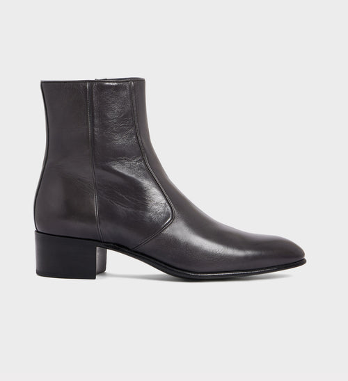 BOTTINES ZIPPÉES EN CUIR DE VEAU BRILLANT - GRISE FONCÉE - Husbands Paris - 1