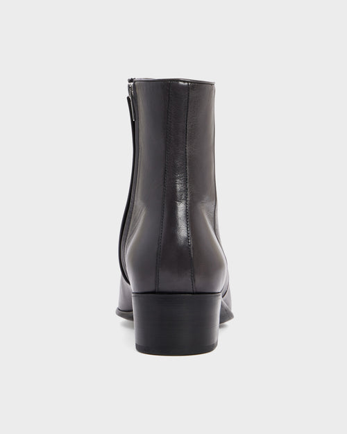 BOTTINES ZIPPÉES EN CUIR DE VEAU BRILLANT - GRISE FONCÉE - Husbands Paris - 1
