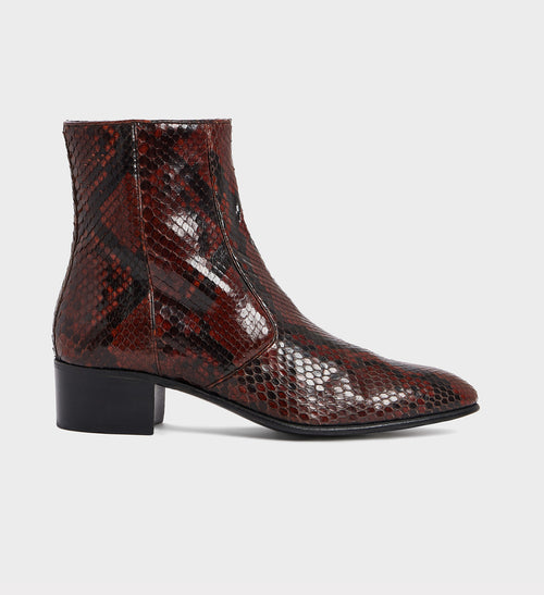 BOTTINES ZIPPÉES EN PYTHON - CERISE - Husbands Paris - 1