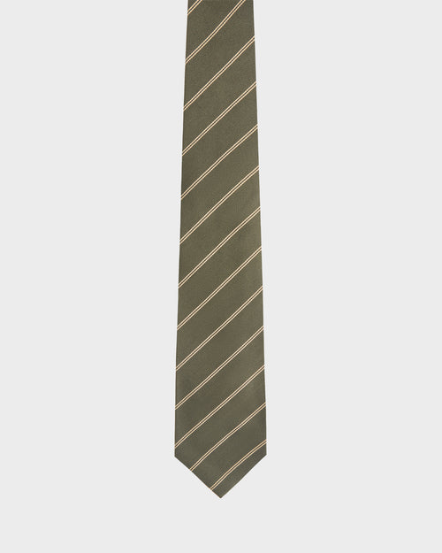 CRAVATE EN JACQUARD DE SOIE - MILITAIRE À RAYURES DORÉES - Husbands Paris - 1