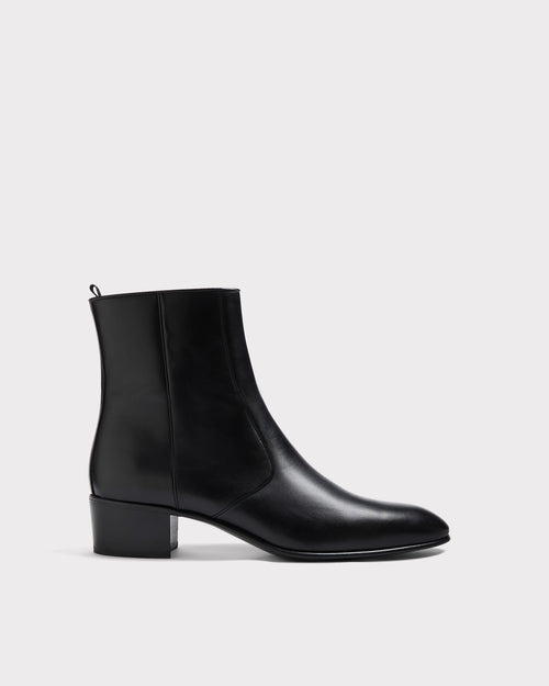 ZIPPED BOOTS IN BOX CALFSKIN LEATHER - BLACK - Husbands Paris - 1