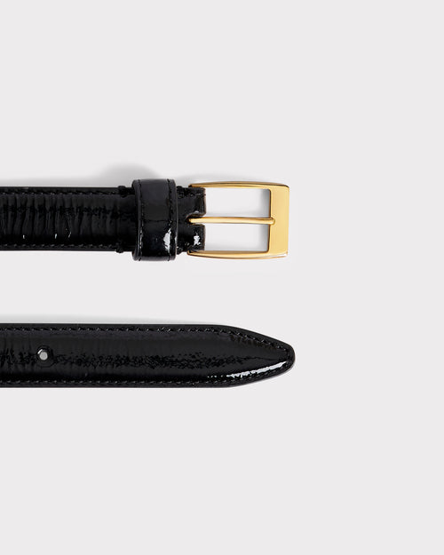 CEINTURE FINE EN CUIR DE VEAU VERNI CRAQUELÉ - NOIRE - Husbands Paris - 2