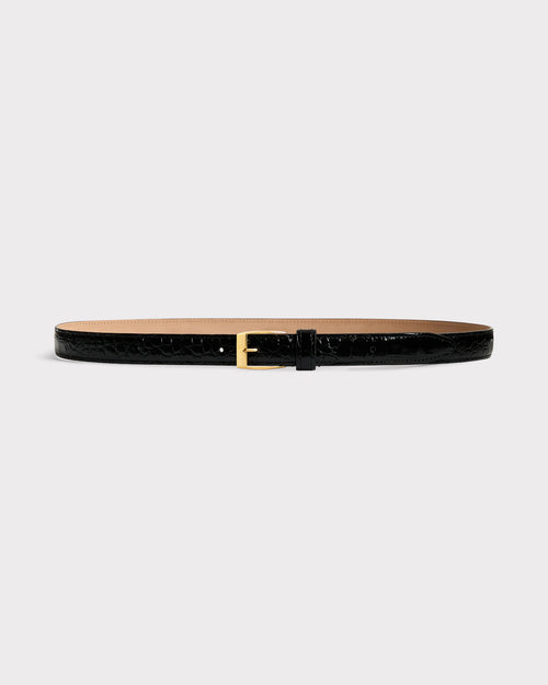 THIN BELT IN CROCODILE EMBOSSED LEATHER - BLACK - Husbands Paris - 1