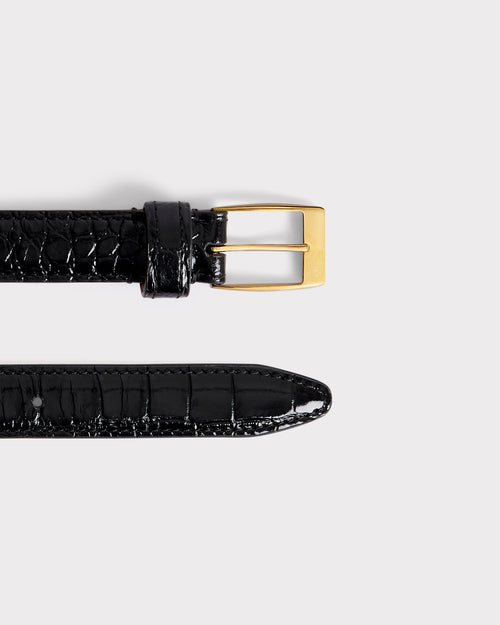 THIN BELT IN CROCODILE EMBOSSED LEATHER - BLACK - Husbands Paris - 2