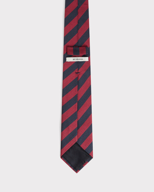 TIE IN SILK JACQUARD - NAVY AND BURGUNDY - Husbands Paris - 2