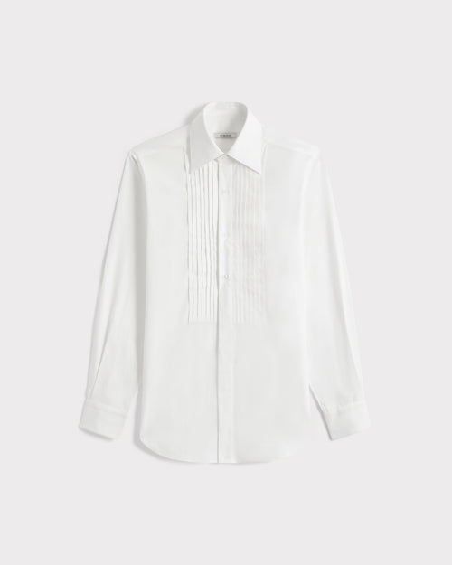 WIDE COLLAR TUXEDO SHIRT IN COTTON PINPOINT - WHITE - Husbands Paris - 1