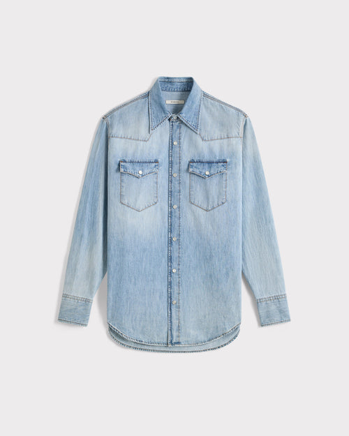 WESTERN SHIRT IN SELVEDGE COTTON DENIM - BLUE STONE WASHED - Husbands Paris - 1