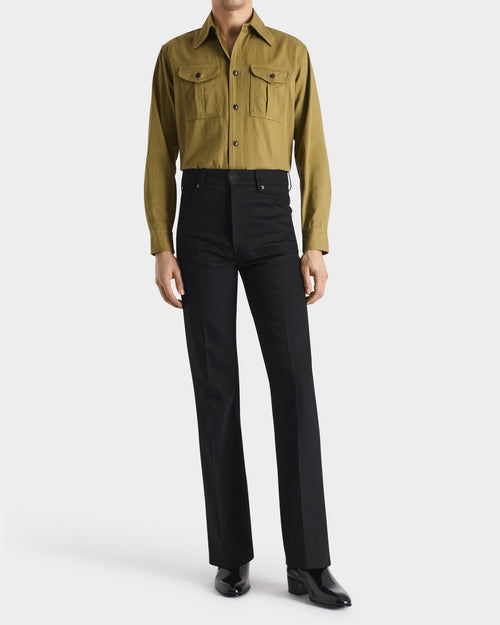 FLARED HIGH-WAISTED JEANS IN DENIM - BLACK | Husbands Paris FLARED HIGH-WAISTED JEANS IN DENIM - BLACK | Husbands Paris