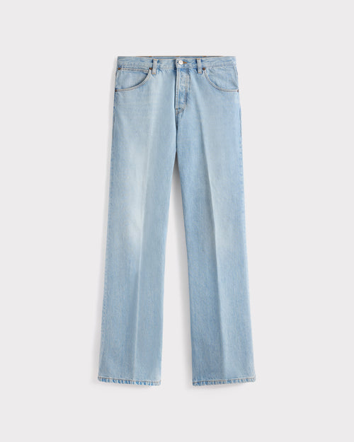 FLARED HIGH-WAISTED JEANS IN COTTON DENIM - BLUE STONE WASH - Husbands Paris - 1