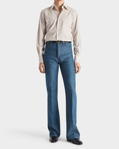 JEAN ÉVASÉ TAILLE HAUTE EN DENIM DE COTON - INDIGO GREENCAST - Husbands Paris - 4