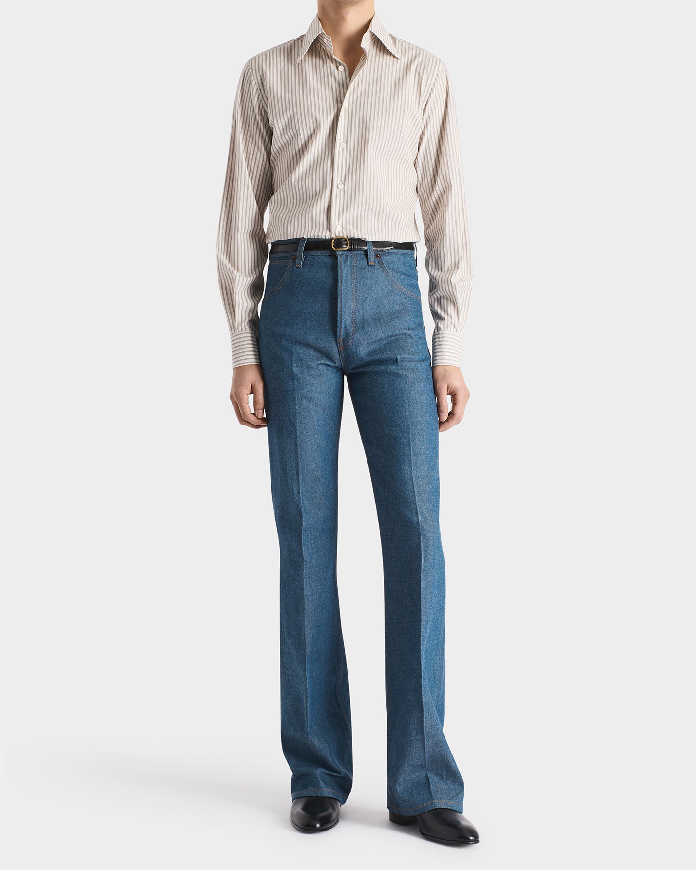 FLARED HIGH-WAISTED JEANS - GREENCAST INDIGO | Husbands