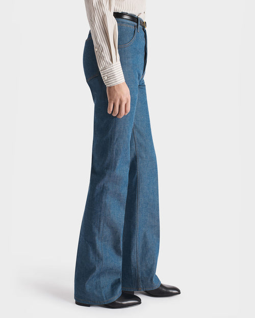 JEAN ÉVASÉ EN DENIM DE COTON - INDIGO GREENCAST - Husbands Paris - 3