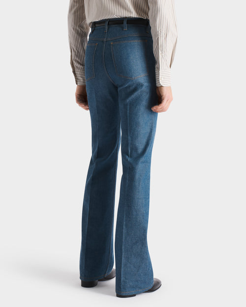 JEAN ÉVASÉ TAILLE HAUTE EN DENIM DE COTON - INDIGO GREENCAST - Husbands Paris - 5