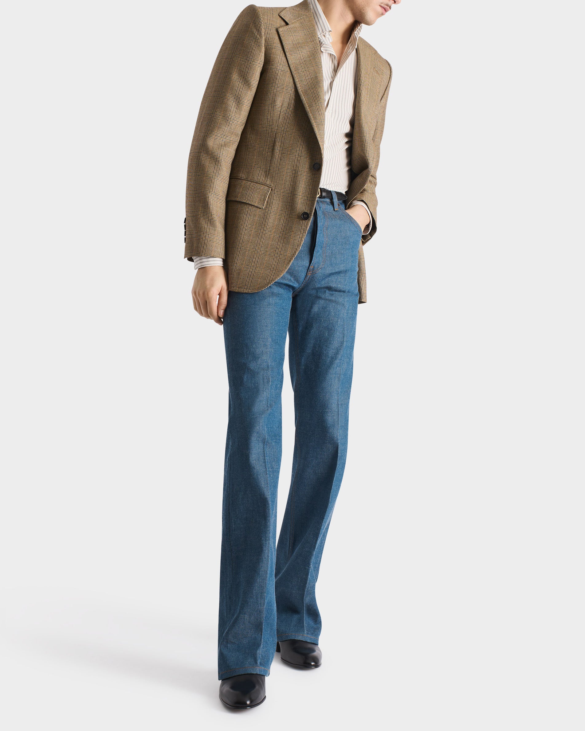 FLARED HIGH-WAISTED JEANS - GREENCAST INDIGO | Husbands Paris